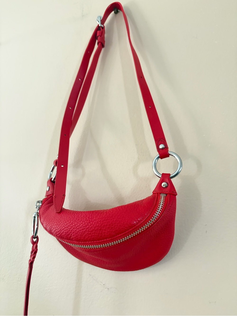 Rebecca Minkoff Red Belt Crossbody with Silver Hardware Genuine Leather